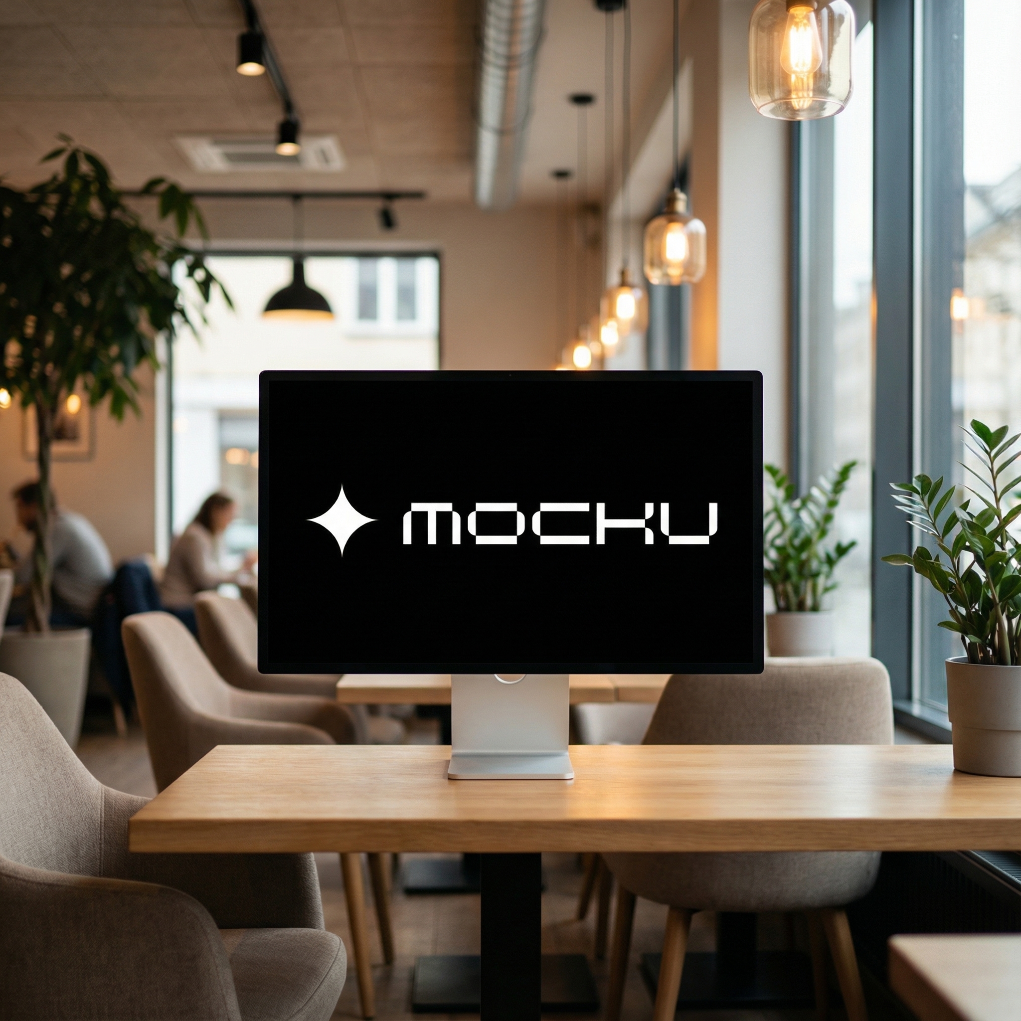 Apple Studio Display Coffee Shop mockup