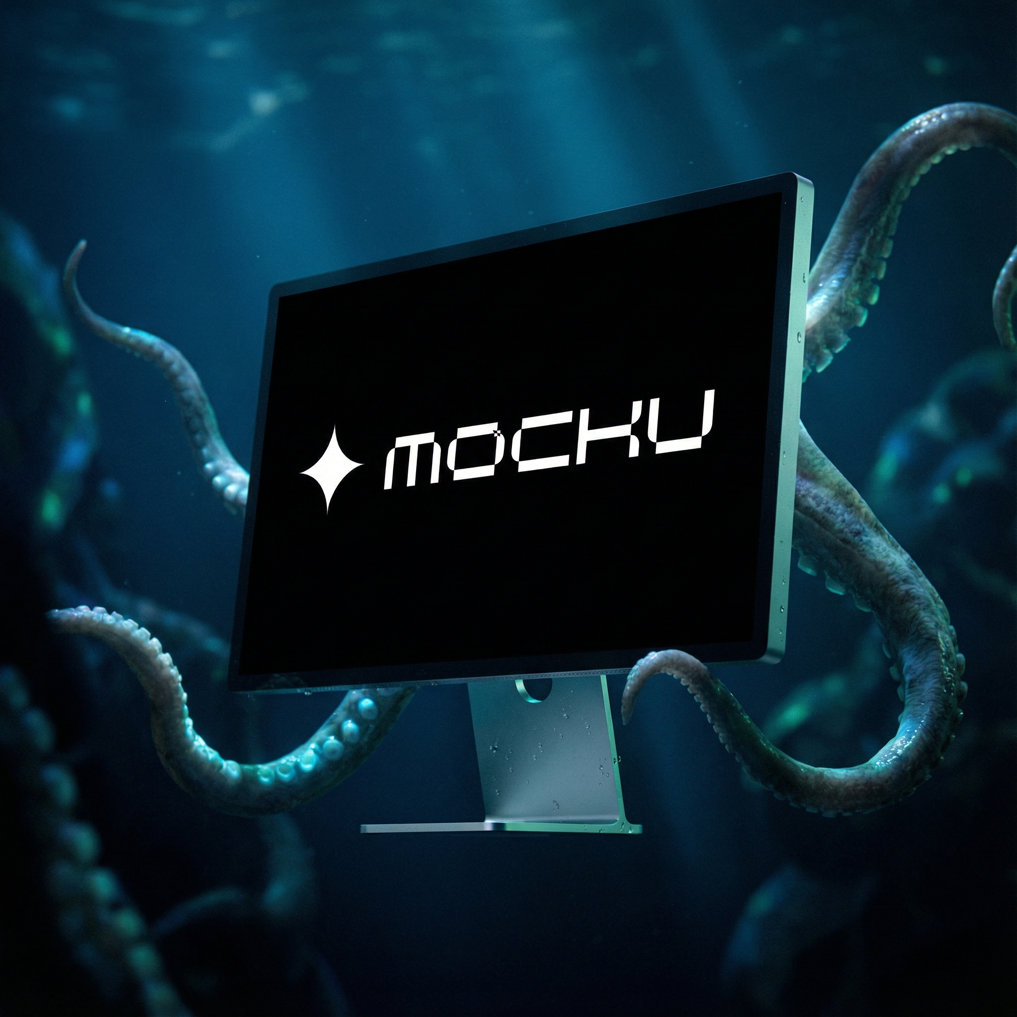 Apple Studio Display Deep Ocean Tentacle Scene mockup