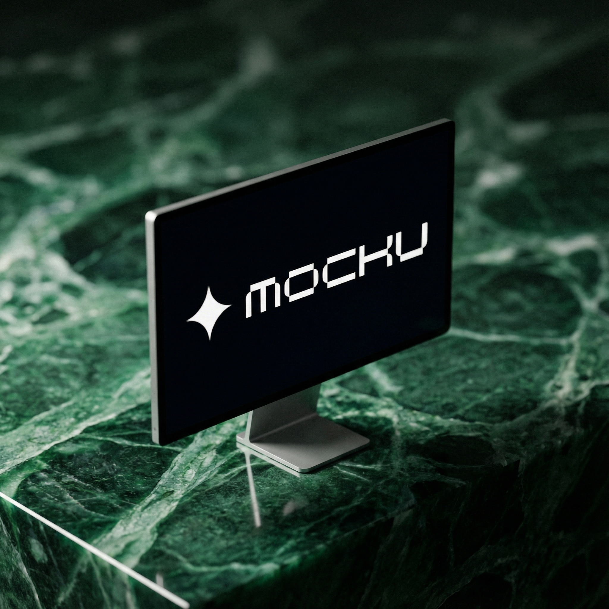 Apple Studio Display Emerald Marble Environment mockup