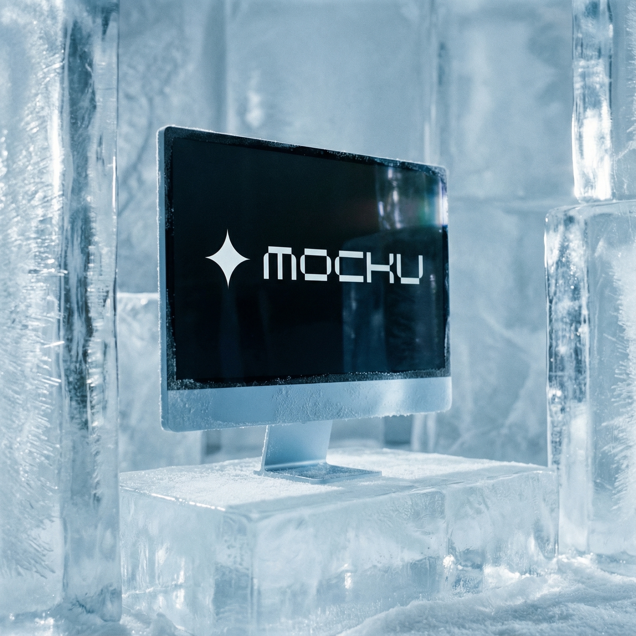 Apple Studio Display Frozen Ice World mockup