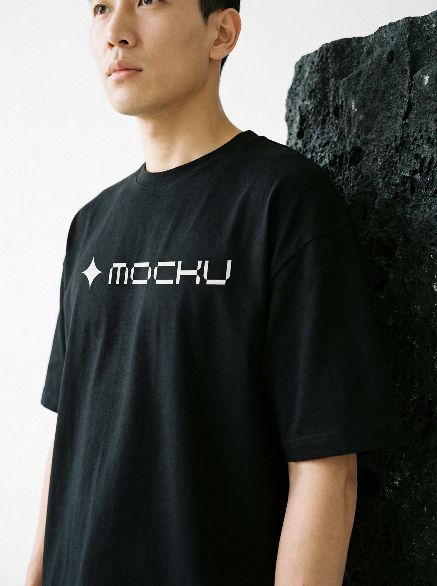 T-Shirt Charcoal Stone On White Studio mockup