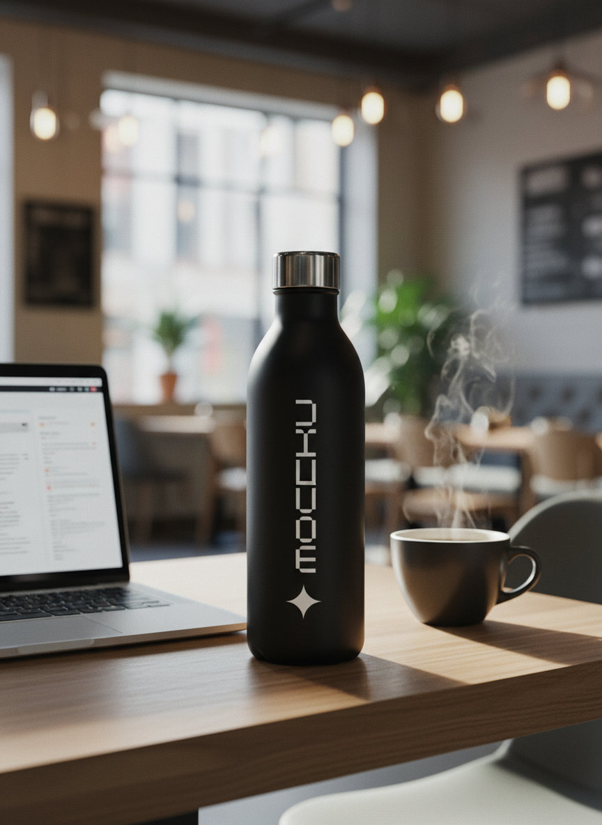 Metal Water Bottle Minimal White mockup