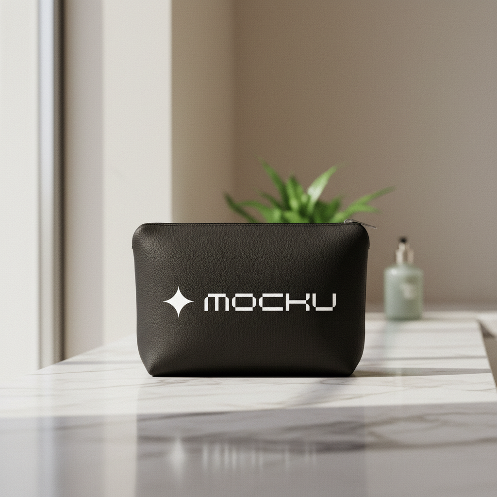 Cosmetic Toiletry Bag Minimal White mockup