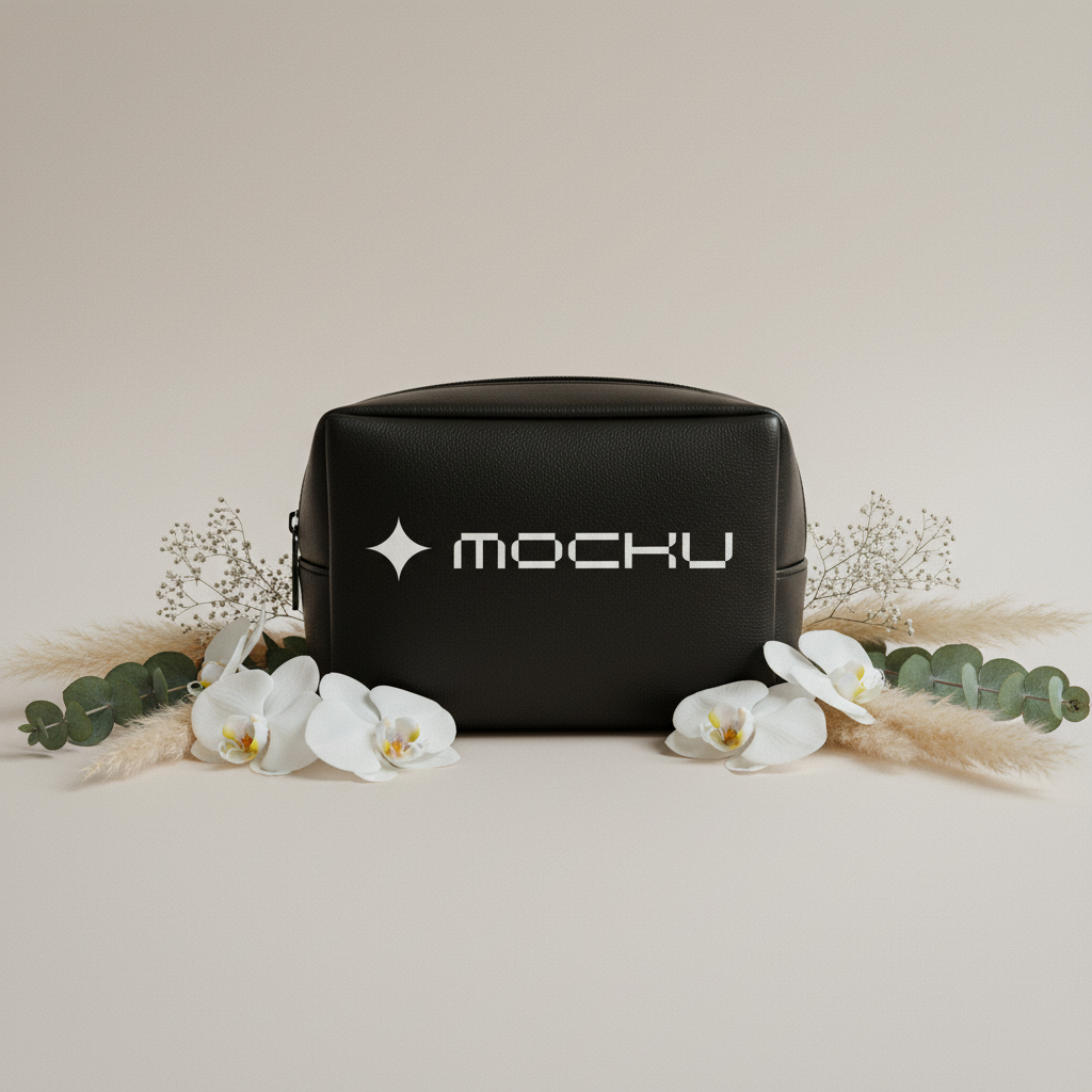 Cosmetic Toiletry Bag Botanical Accent mockup