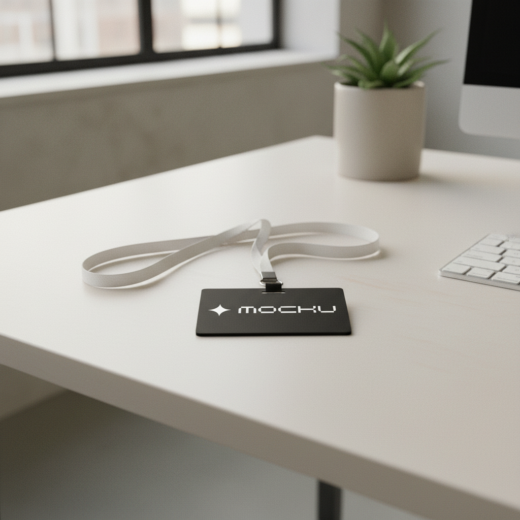 ID Card with Lanyard Office Desk mockup