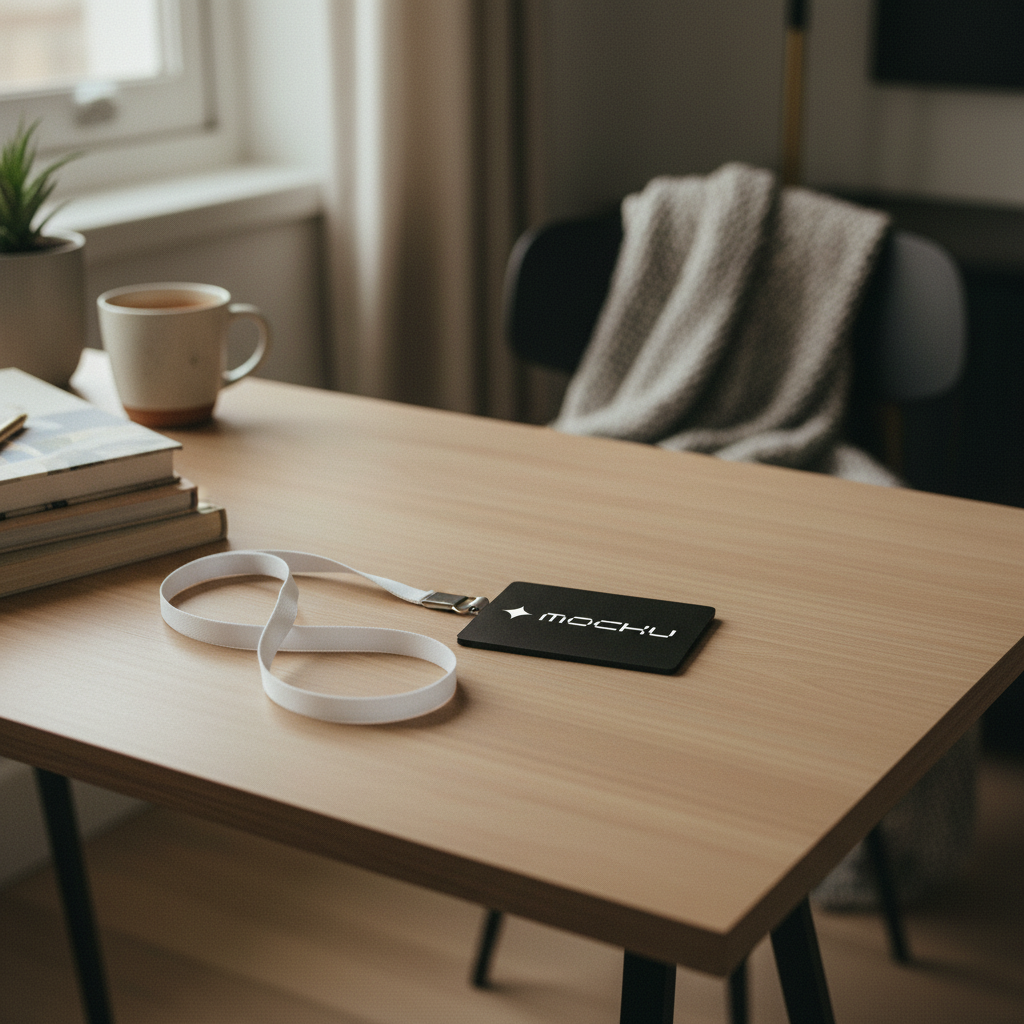 ID Card with Lanyard Home Office mockup