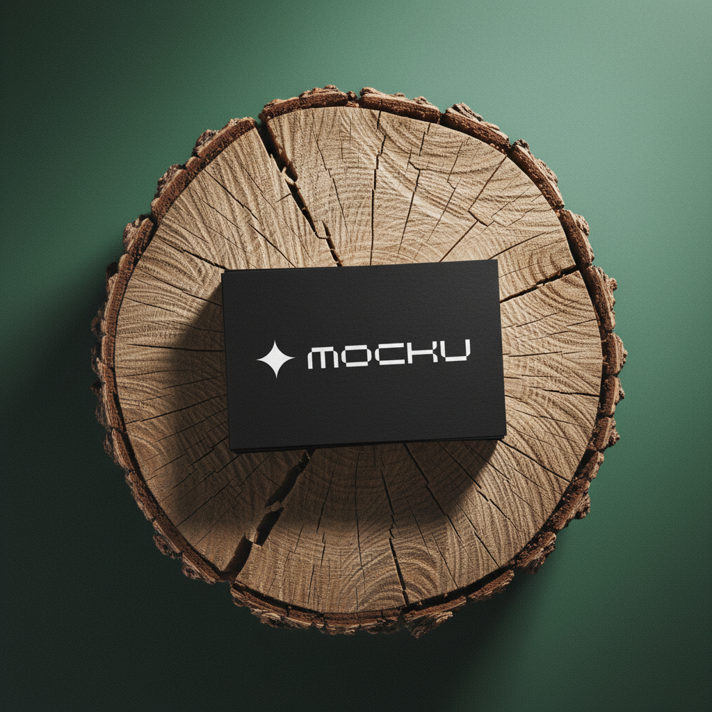 Business Card Broken Tree Stump On Green Gradient mockup