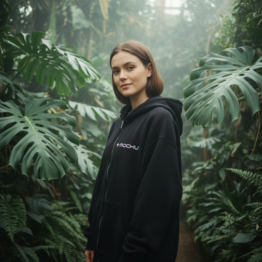 Zip Hoodie Large Leaf Botanical Canopy mockup