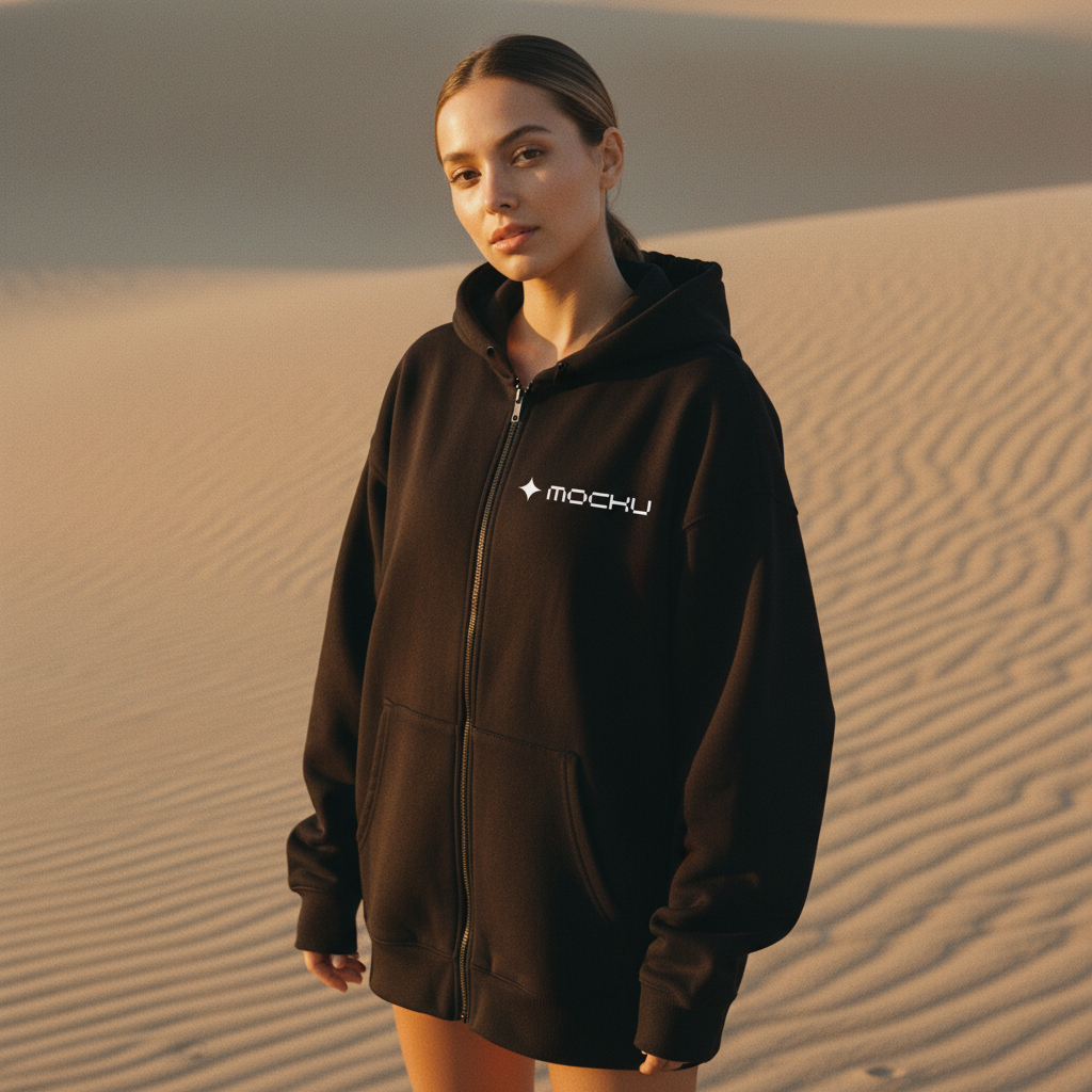 Zip Hoodie Desert Sunrise Landscape mockup