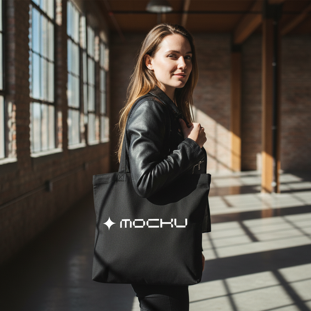 Tote Bag Designer Loft Brick Concrete Wood mockup