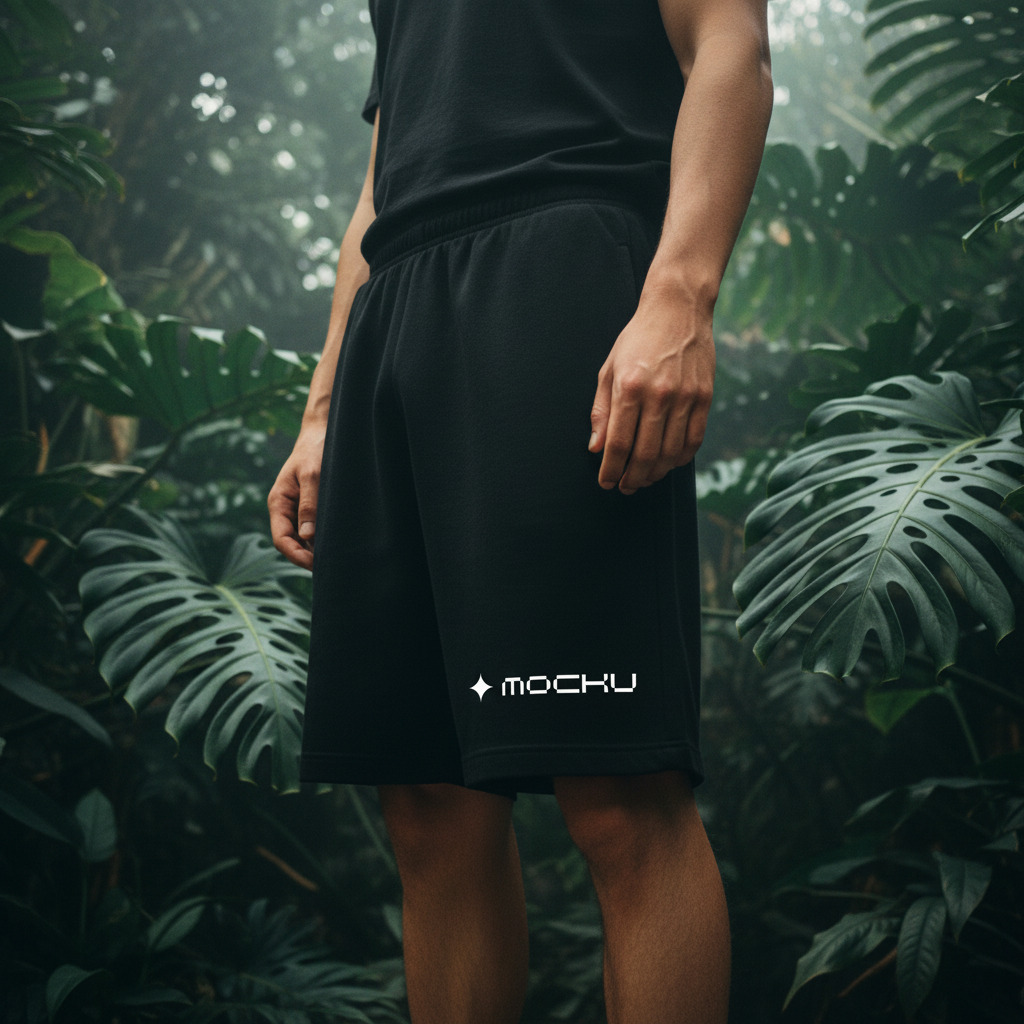 Shorts Large Leaf Botanical Canopy mockup