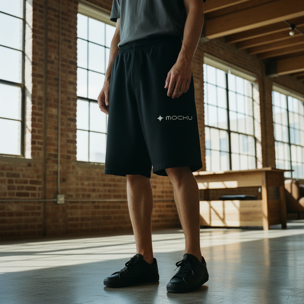 Shorts Designer Loft Brick Concrete Wood mockup