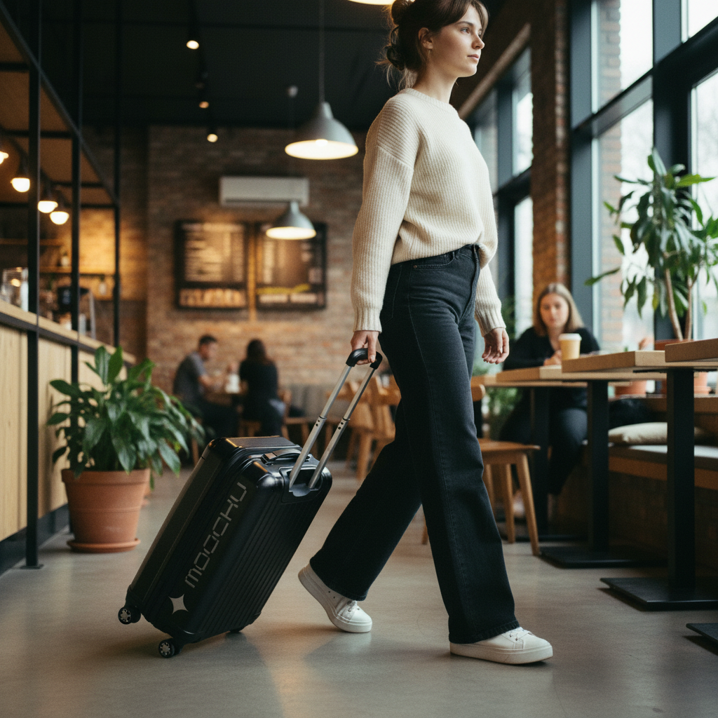 Rolling Travel Suitcase Coffee Shop mockup
