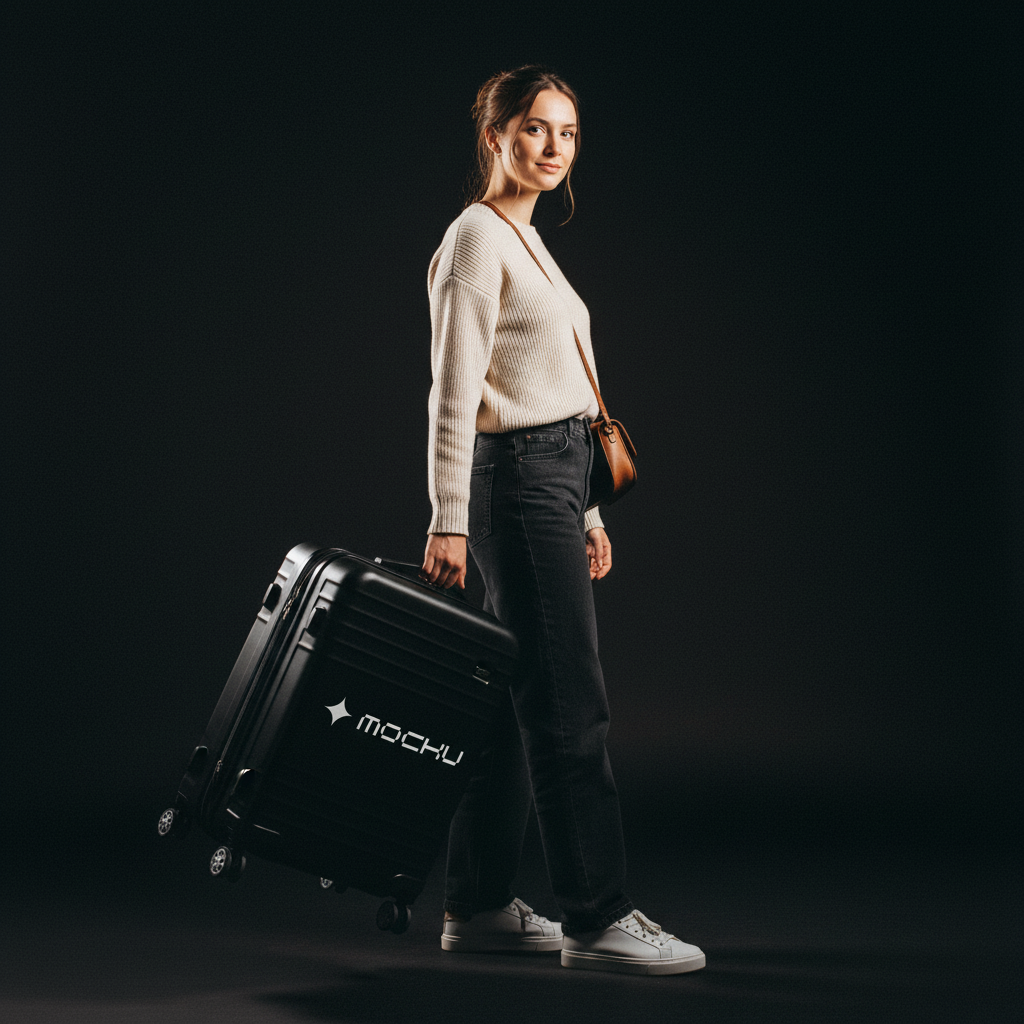 Rolling Travel Suitcase Minimal Dark mockup