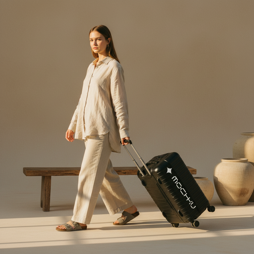 Rolling Travel Suitcase Golden Studio mockup