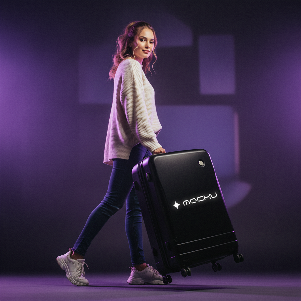 Rolling Travel Suitcase Cinematic Luxury Studio mockup