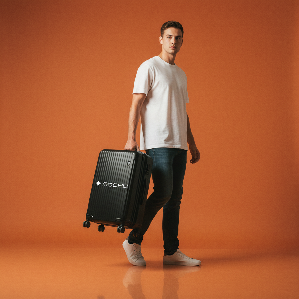 Rolling Travel Suitcase Orange Studio mockup