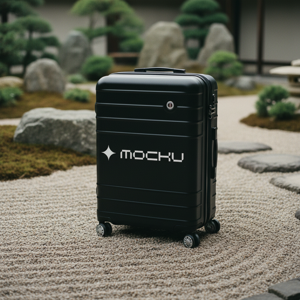 Rolling Travel Suitcase Japanese Zen Garden mockup