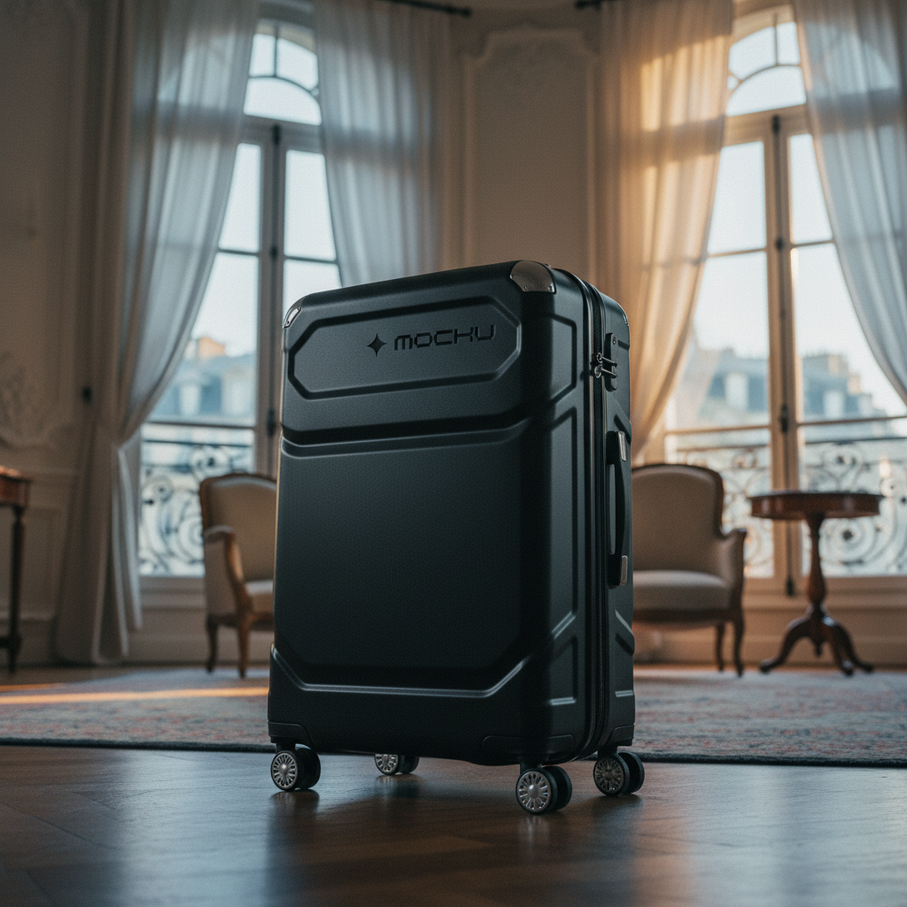 Rolling Travel Suitcase Parisian Evening Interior mockup