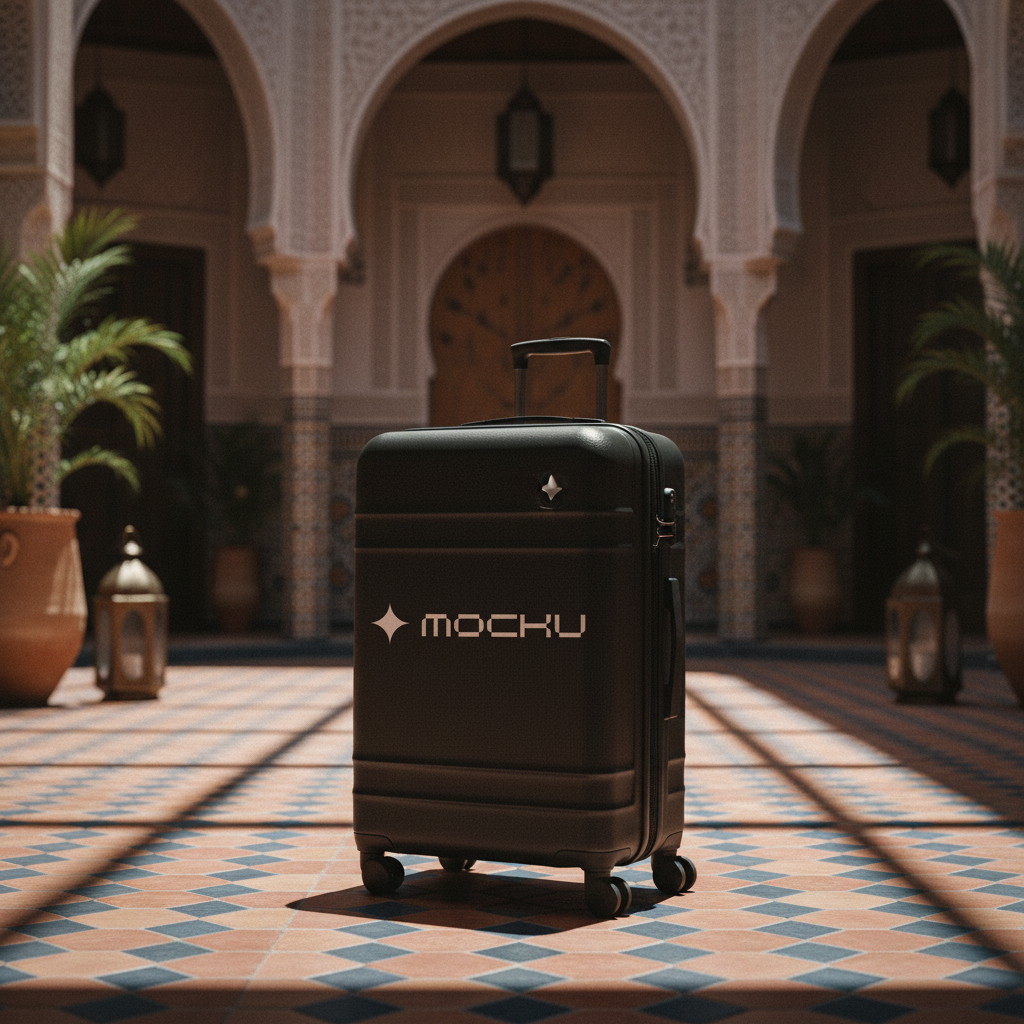 Rolling Travel Suitcase Moroccan Courtyard Light mockup