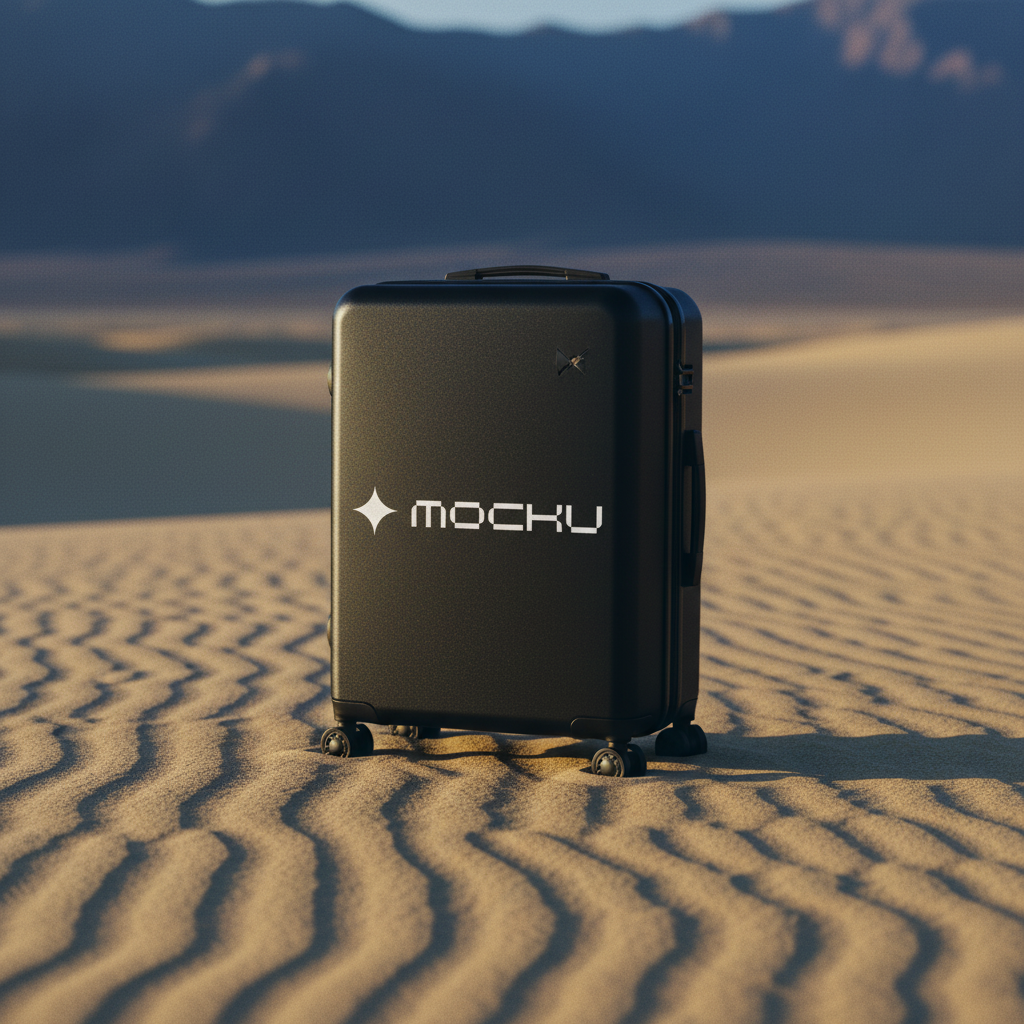 Rolling Travel Suitcase Desert Highway Dusk mockup