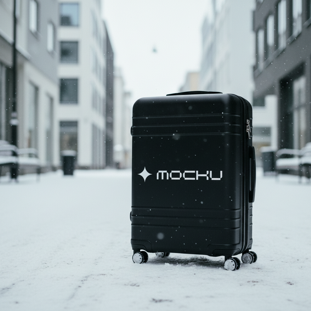 Rolling Travel Suitcase Nordic Winter Street mockup