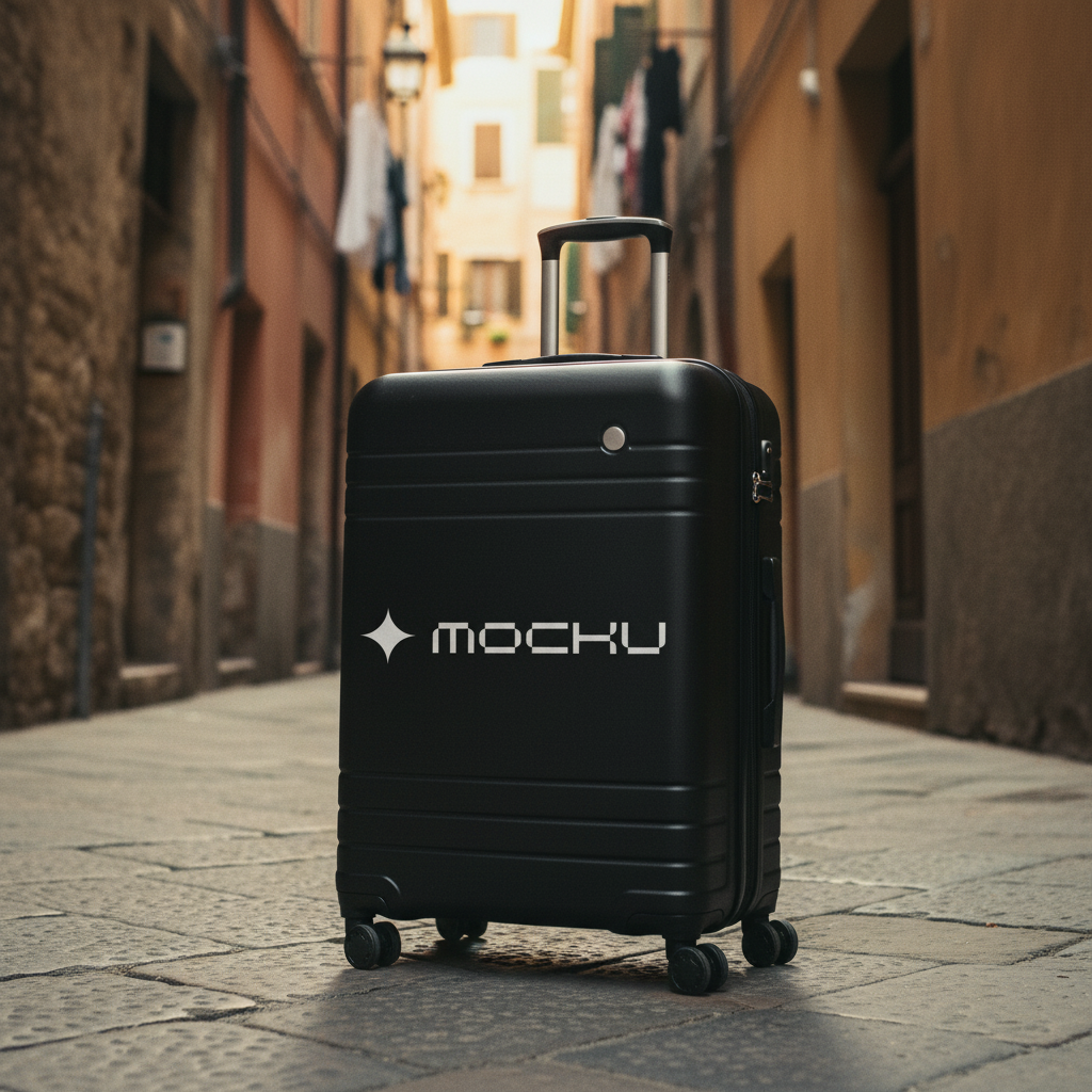 Rolling Travel Suitcase Italian Old Town Morning mockup