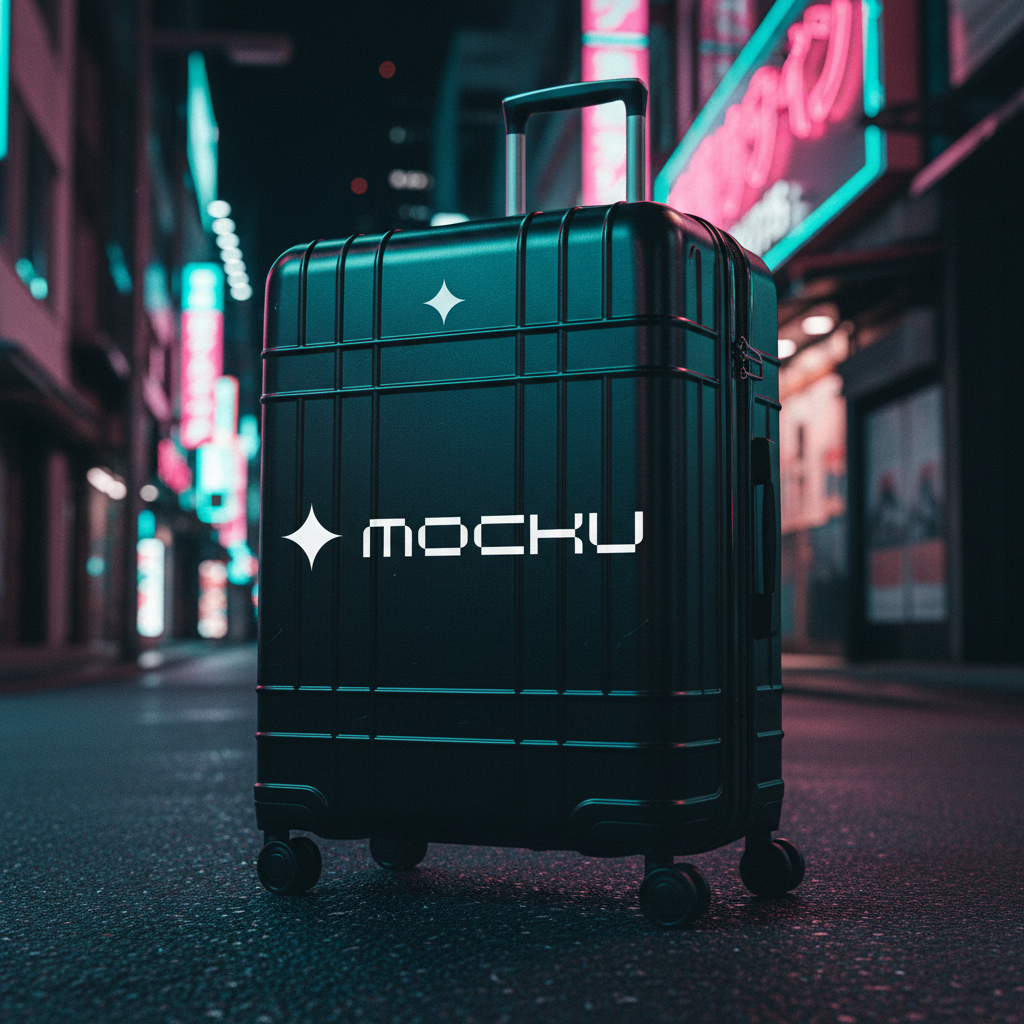 Rolling Travel Suitcase Neon Tokyo After Dark mockup