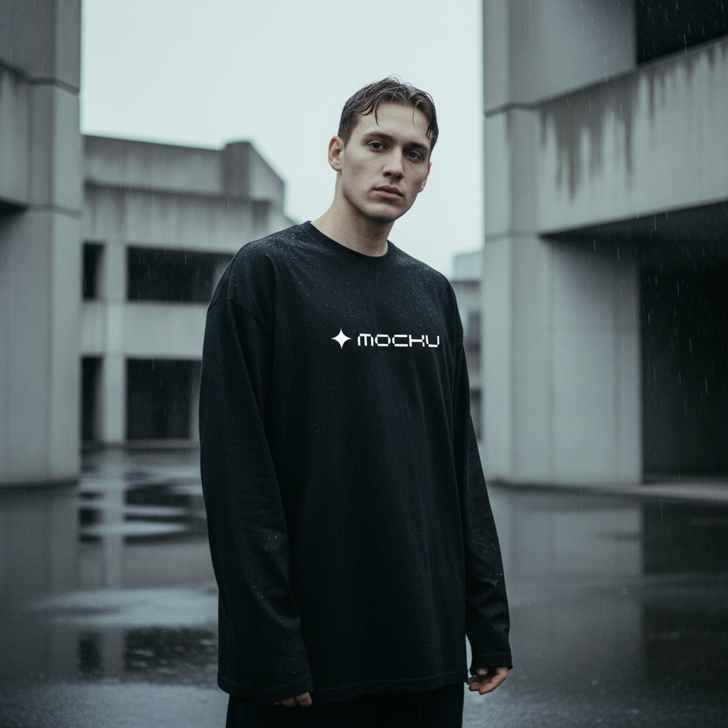 Long Sleeve Brutalist Concrete Rain mockup