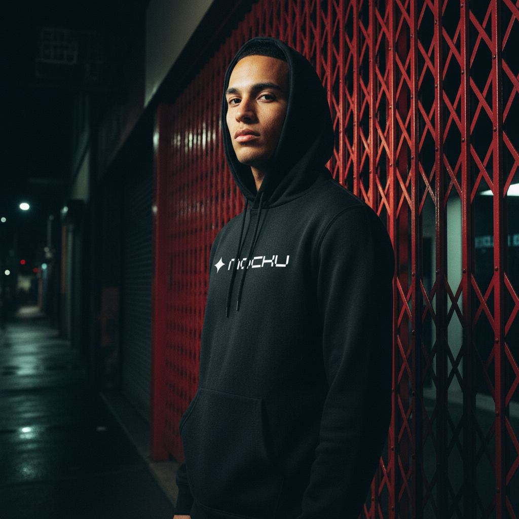 Hoodie Red Fence Night Glow mockup