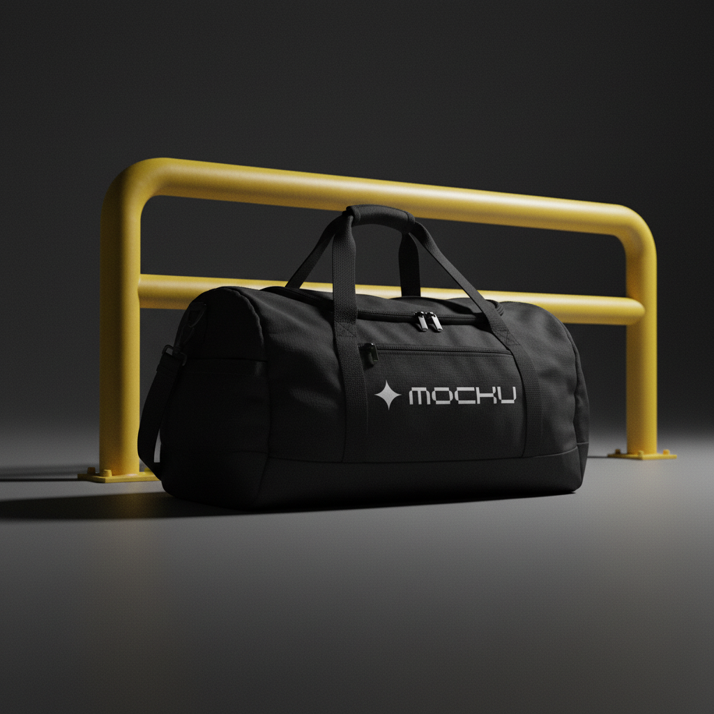 Large Sports Duffel Bag Yellow Industrial Barrier mockup