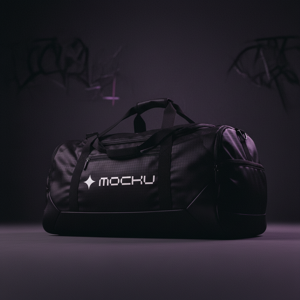 Large Sports Duffel Bag Purple Graffiti Shadow mockup