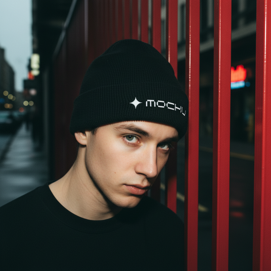 Beanie Red Fence Night Glow mockup