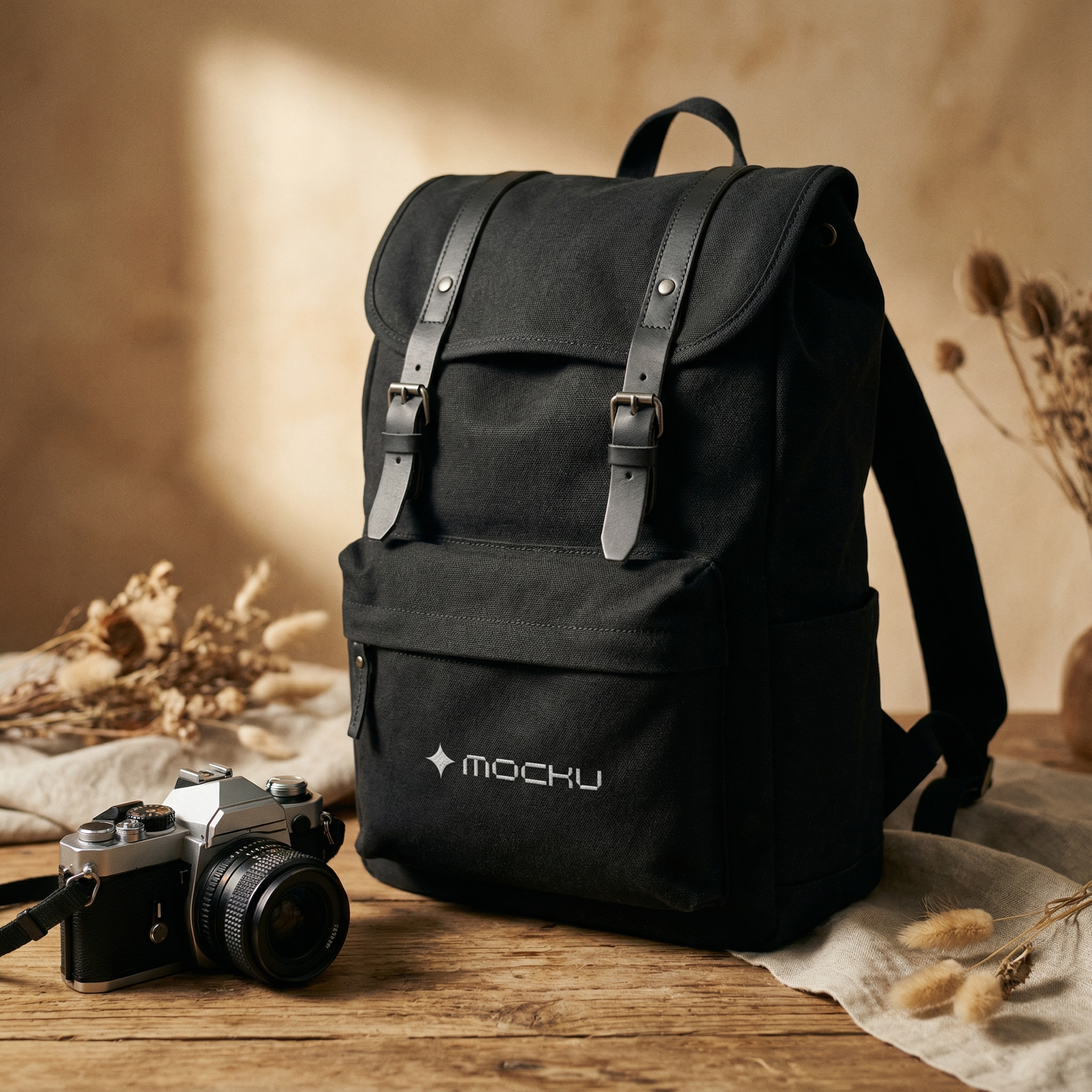 Backpack Warm Botanical Editorial mockup