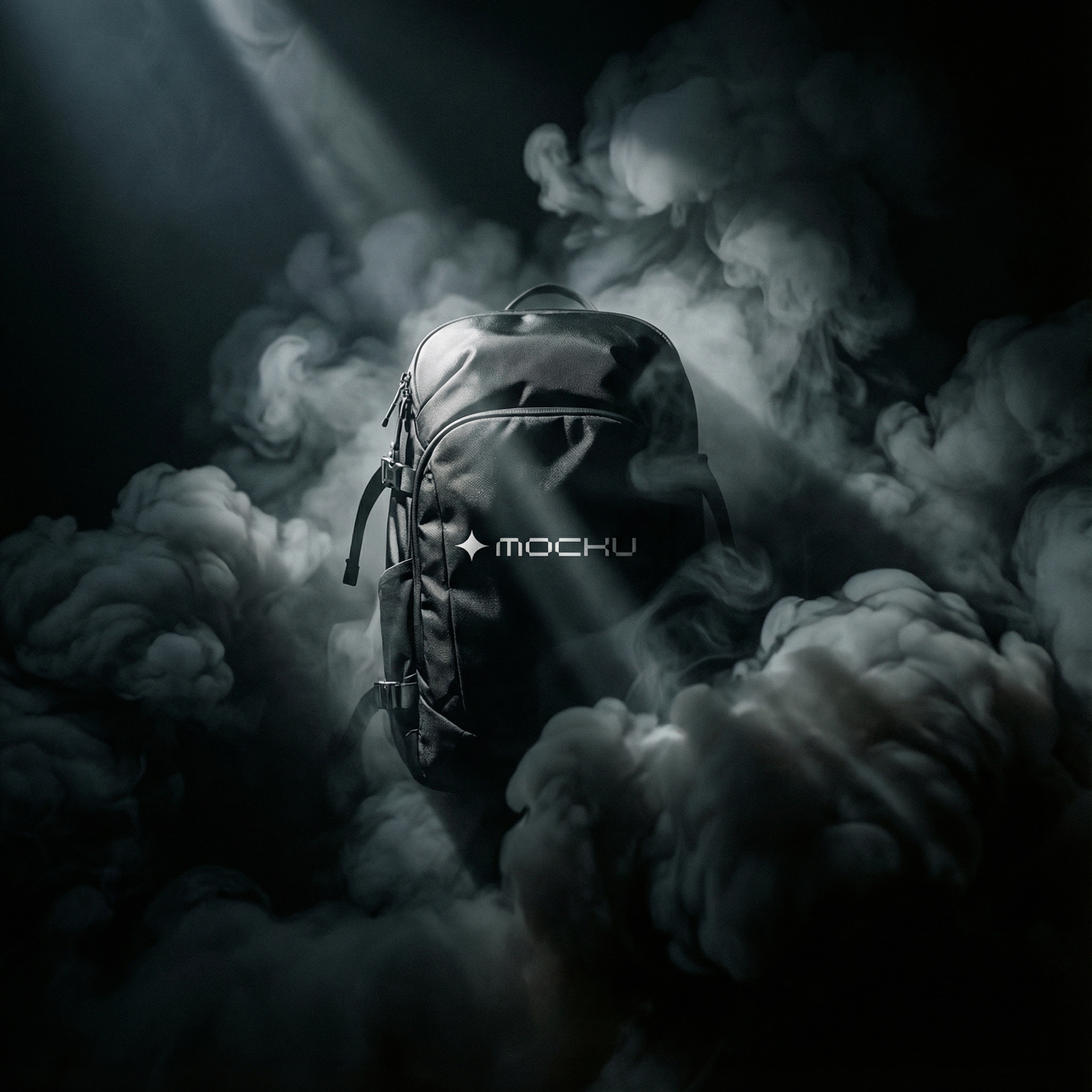 Backpack Smoke Forms Light Beams mockup