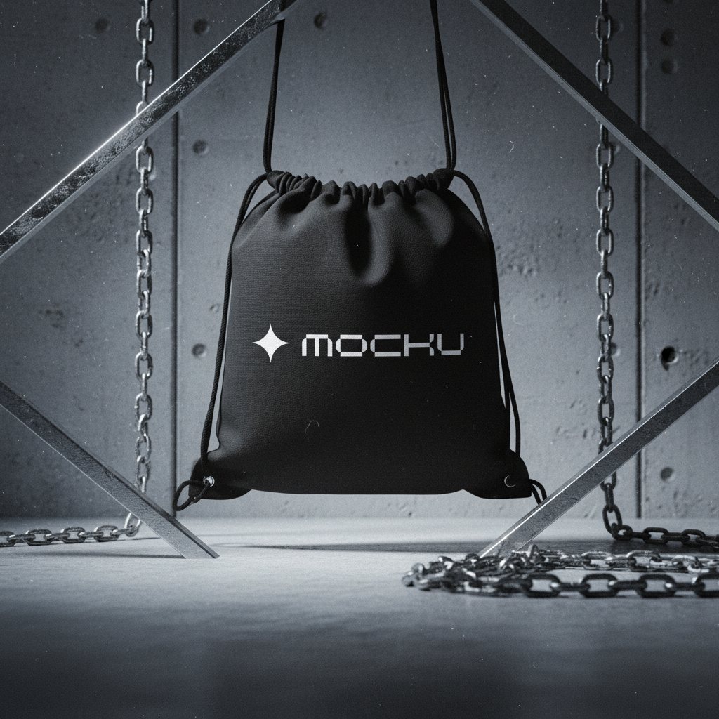 Gym Drawstring Bag Concrete Chains Industrial mockup