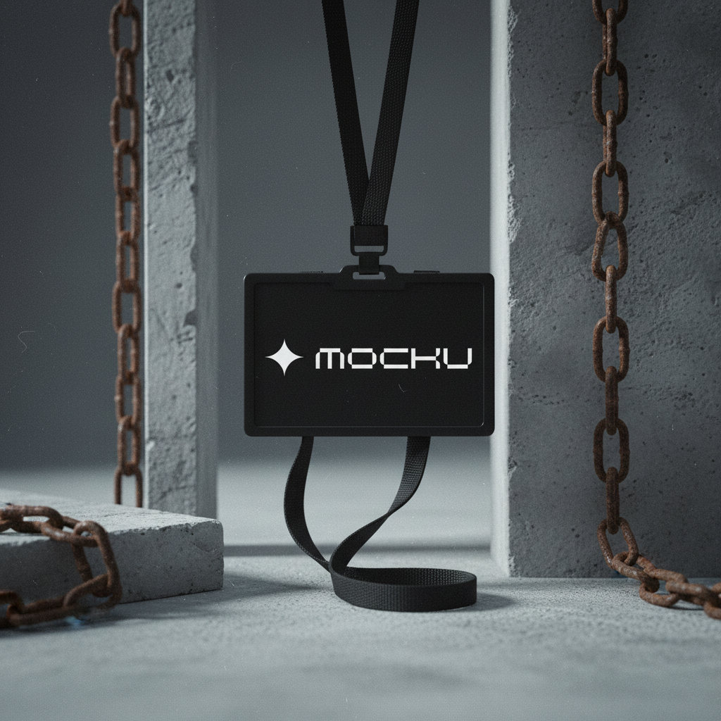 ID Card with Lanyard Concrete Chains Industrial mockup