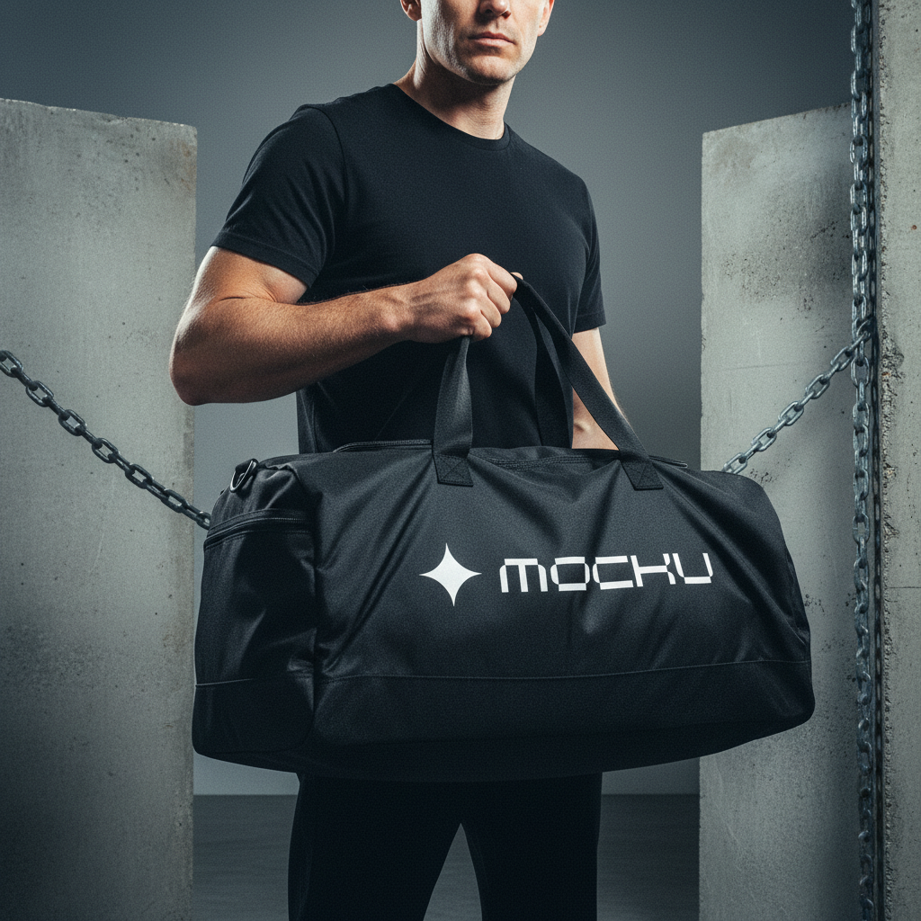 Large Sports Duffel Bag Concrete Chains Industrial mockup