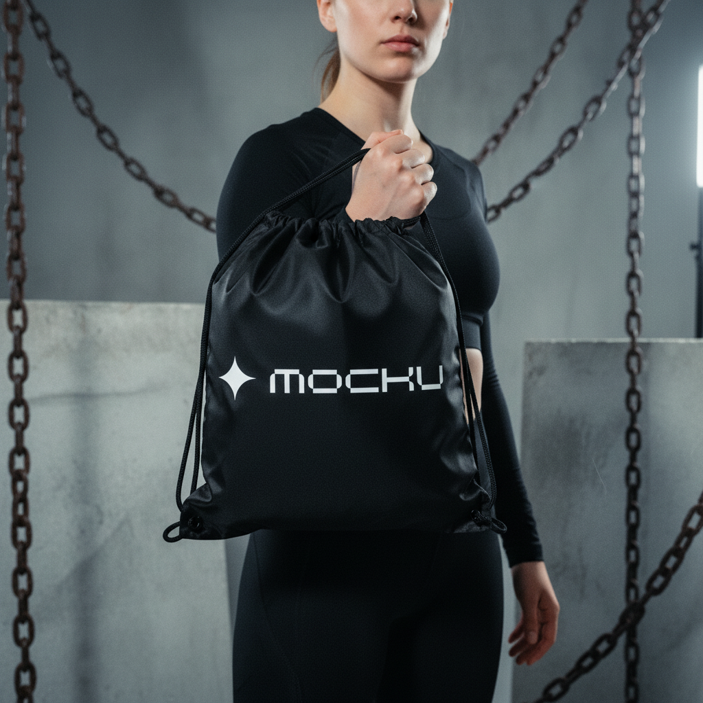 Gym Drawstring Bag Concrete Chains Industrial mockup