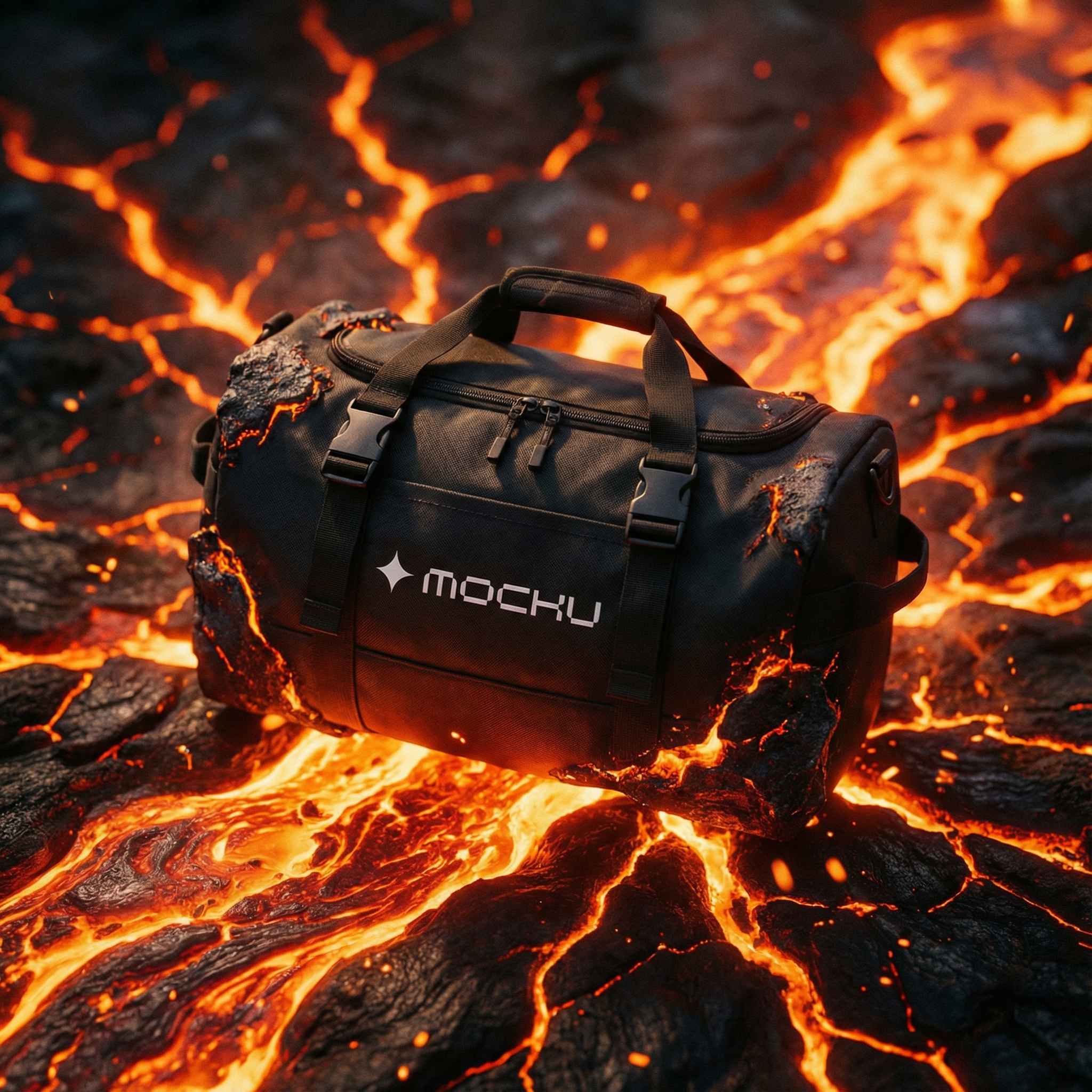Buckled Travel Bag Molten Core Inferno mockup