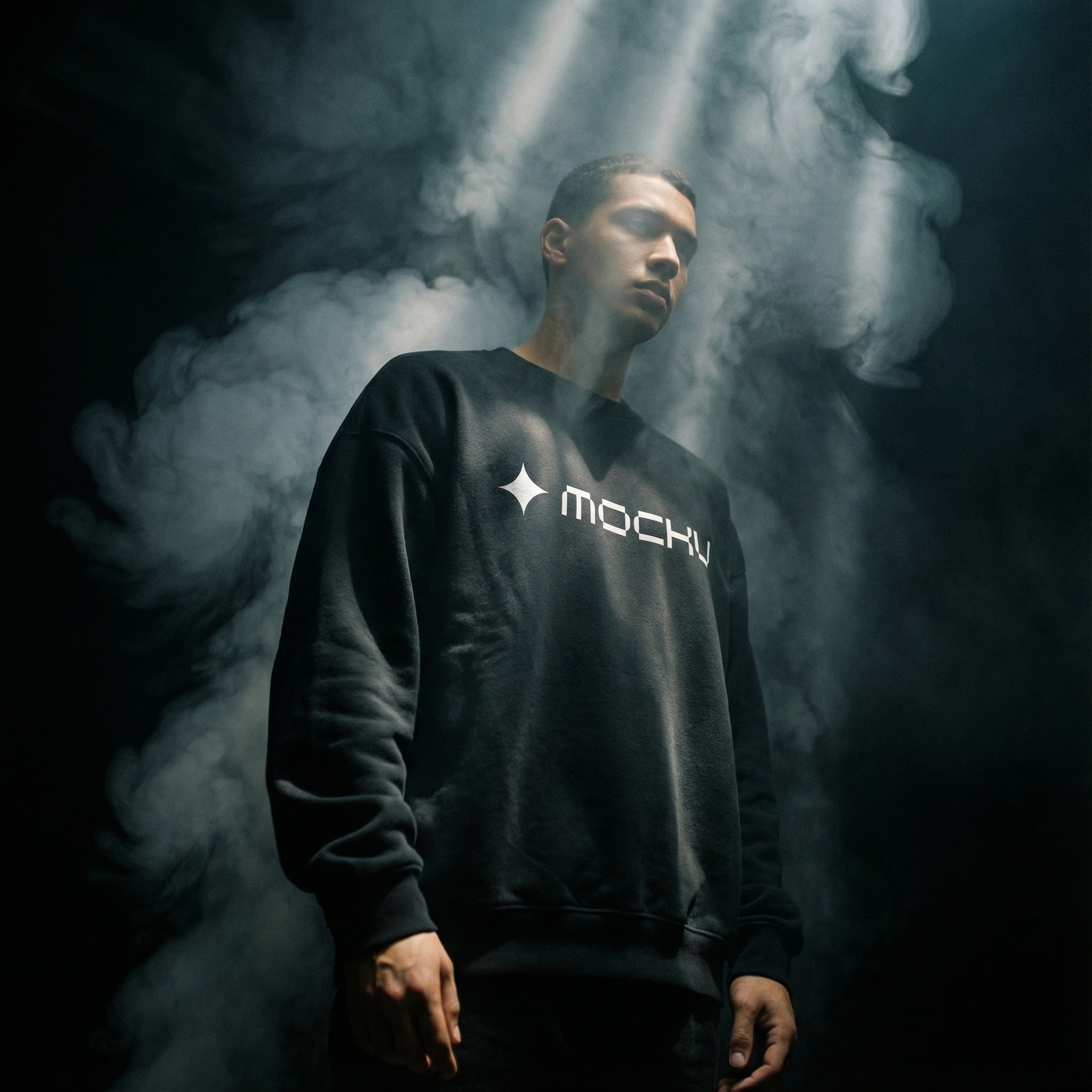 Sweatshirt Smoke Forms Light Beams mockup