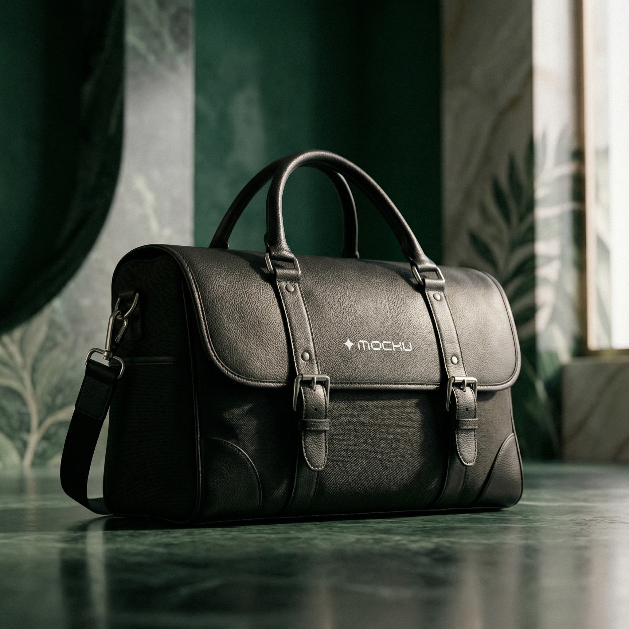 Buckled Travel Bag Emerald Botanical Jewel mockup