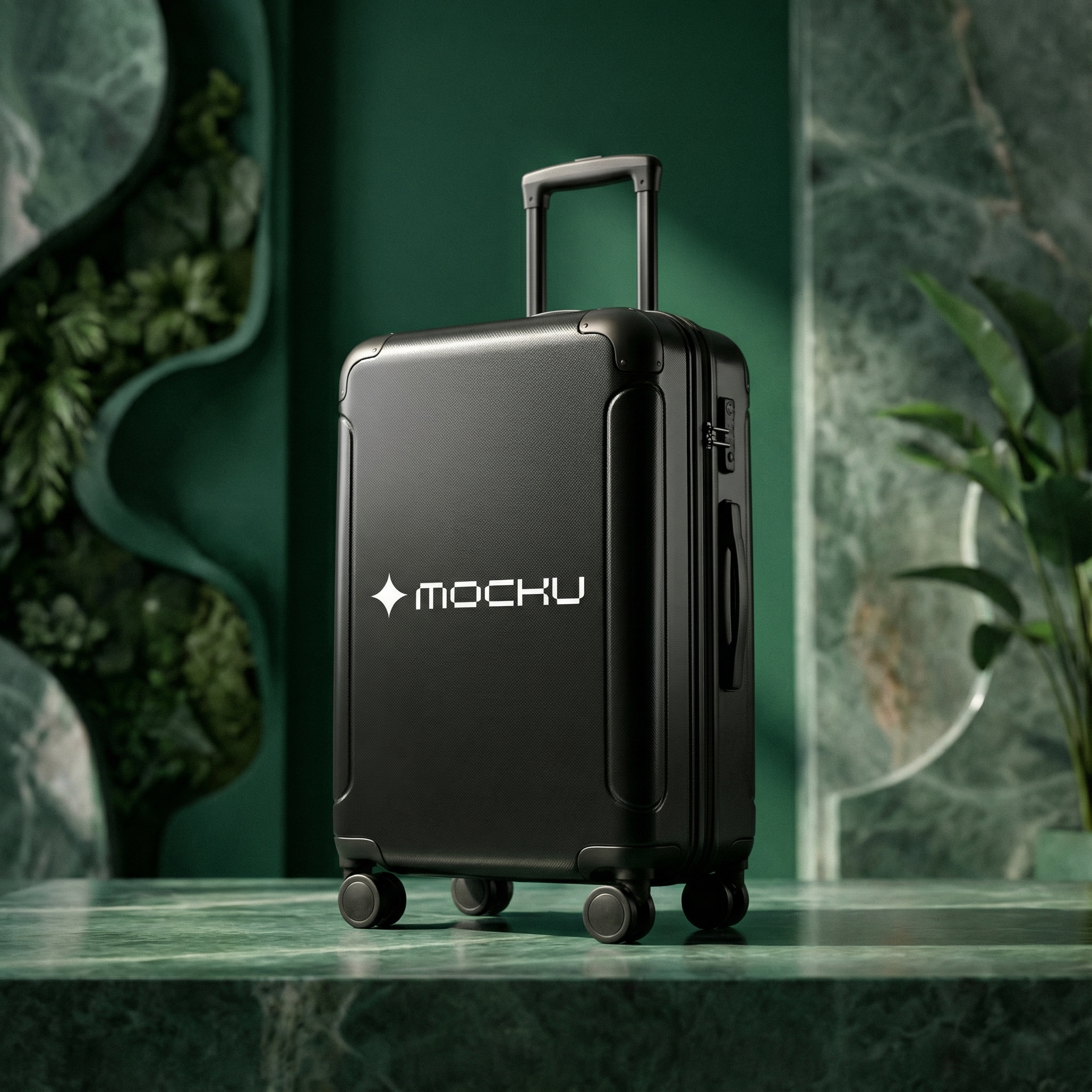 Rolling Travel Suitcase Emerald Botanical Jewel mockup
