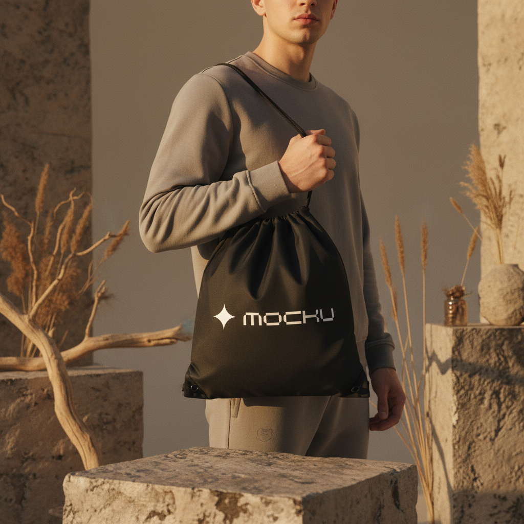 Gym Drawstring Bag Botanical Stone mockup