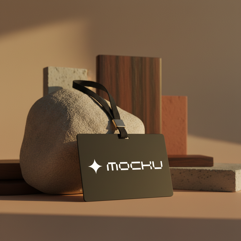 ID Card with Lanyard Botanical Stone mockup