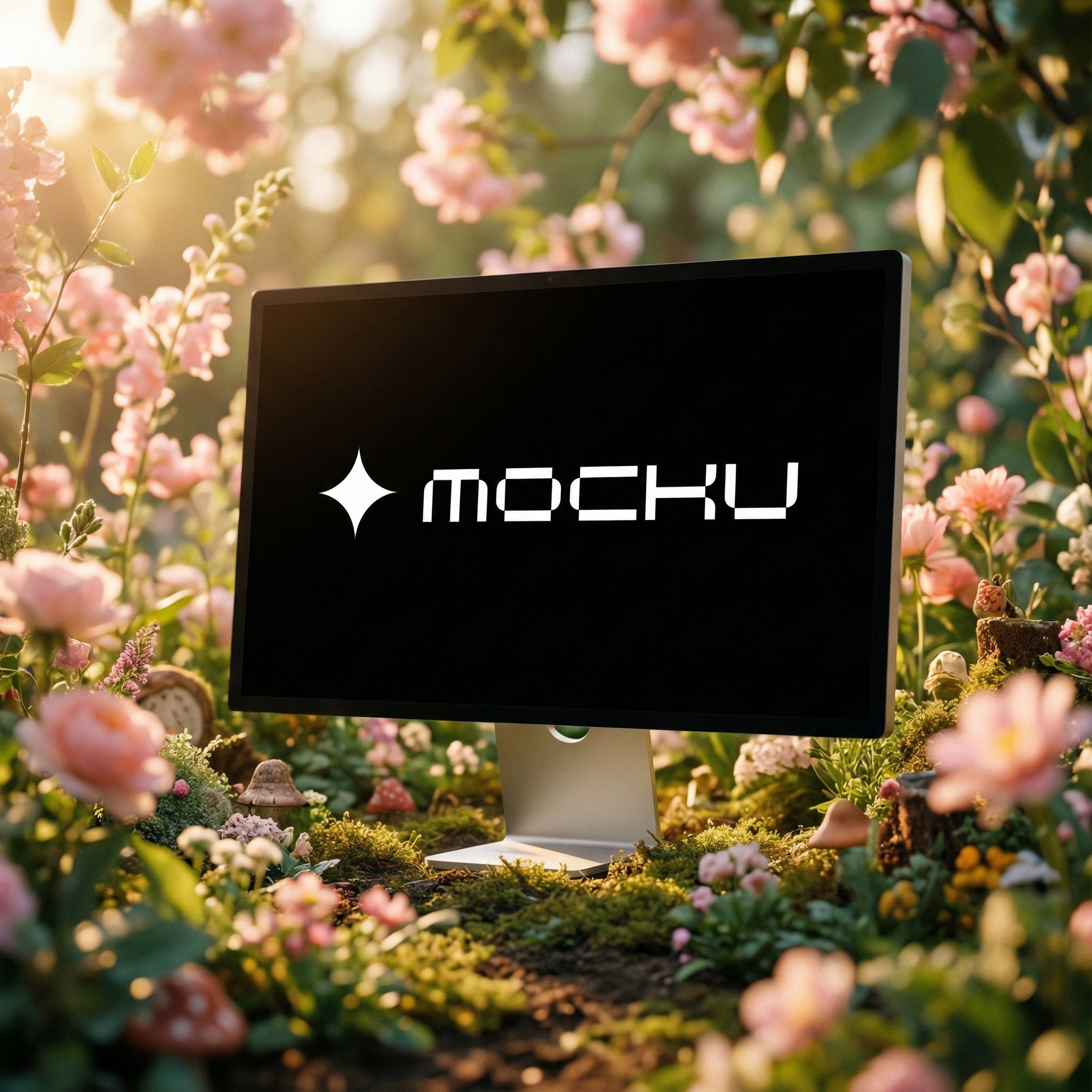 Apple Studio Display Garden Fantasy Lifestyle Scene mockup