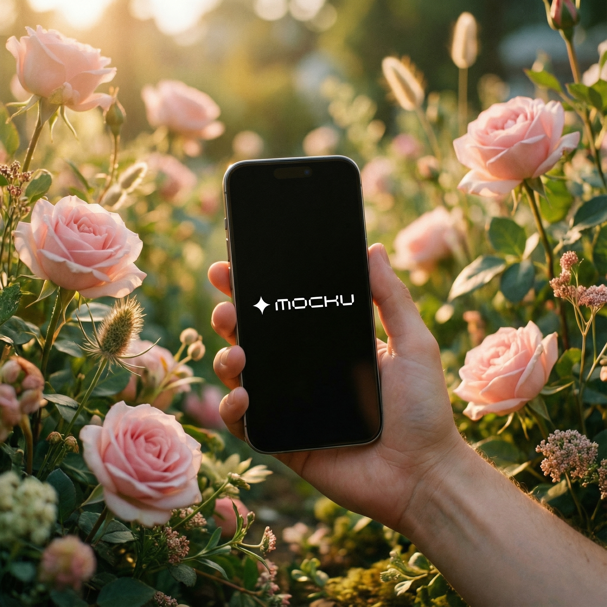 iPhone 16 Pro Garden Fantasy Lifestyle Scene mockup