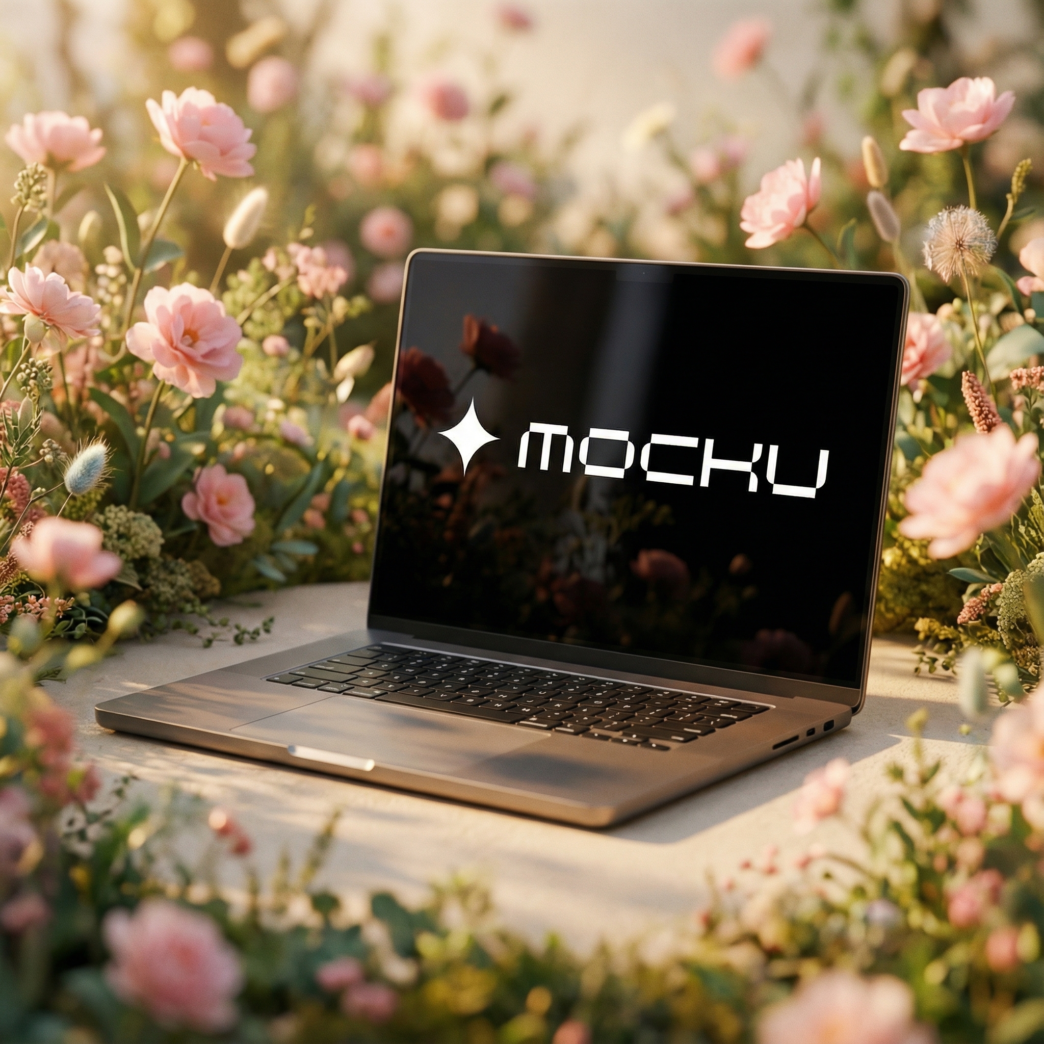 MacBook Pro Garden Fantasy Lifestyle Scene mockup