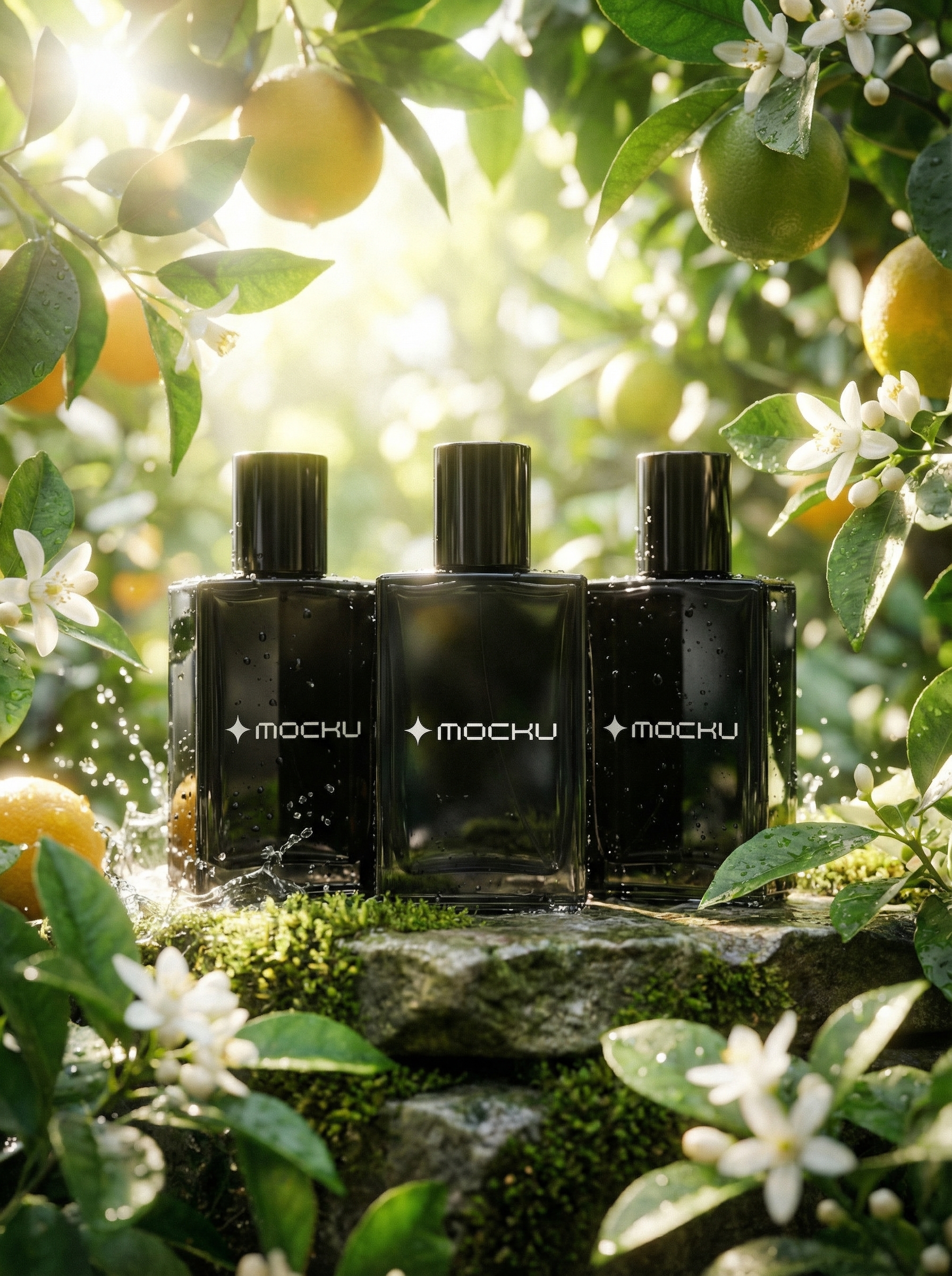 Perfume Bottle Sunlit Nature Advertising mockup