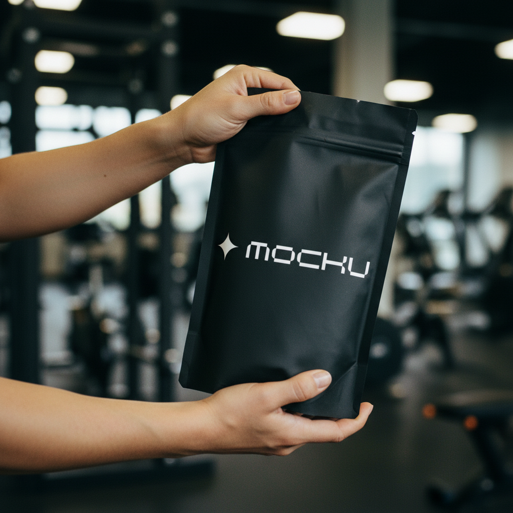Protein Powder Pouch Minimal Light mockup